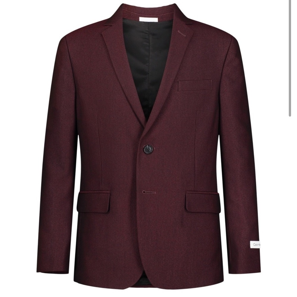 Calvin‎ Klein Big Boys Slim-Fit Stretch Cord Stripe Suit Jacket Dark Red Size 18